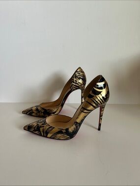 Christian Louboutin Black and Gold Patterned Stiletto Pumps
